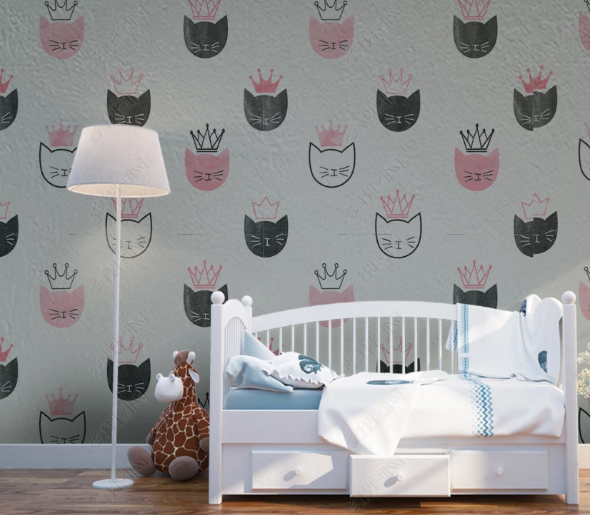 3D Animal Cat Crown Wall Mural Wallpaper Lqh 249