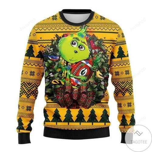 Green Bay Packers Grinch Hug Ugly Christmas Sweater, All Over Print Sweatshirt