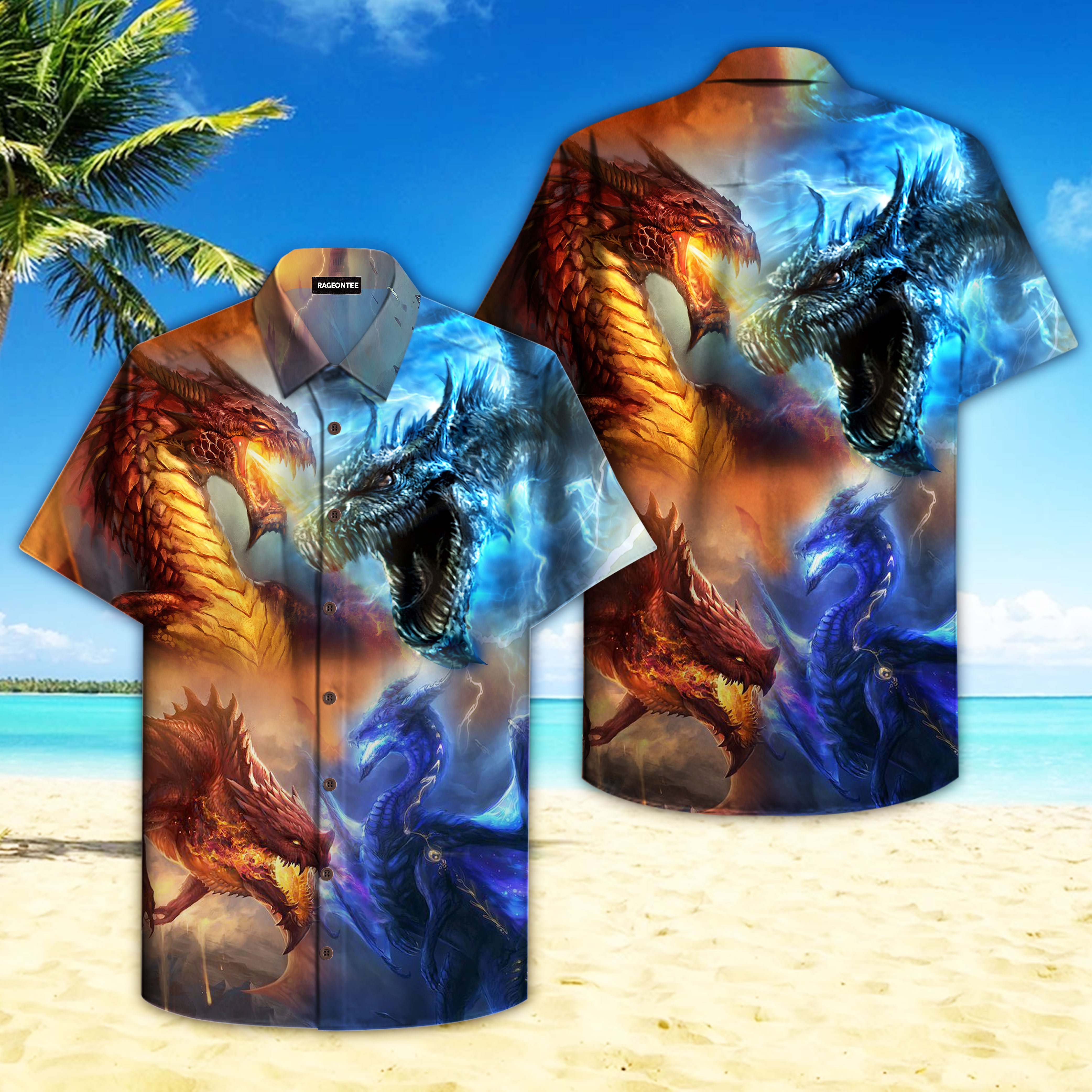 Mythical Thunder And Fire Dragon Hawaii Shirt Unisex Adult Ha54486