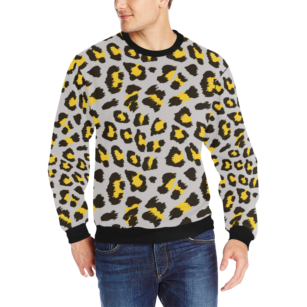 Gray Leopard print pattern Men’s Crew Neck Sweatshirt