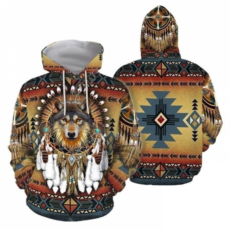 Wolf With Dreamcatcher Best Gift For Your Friend Who Love Animal And Nature All Over Print Hoodie S-5Xl