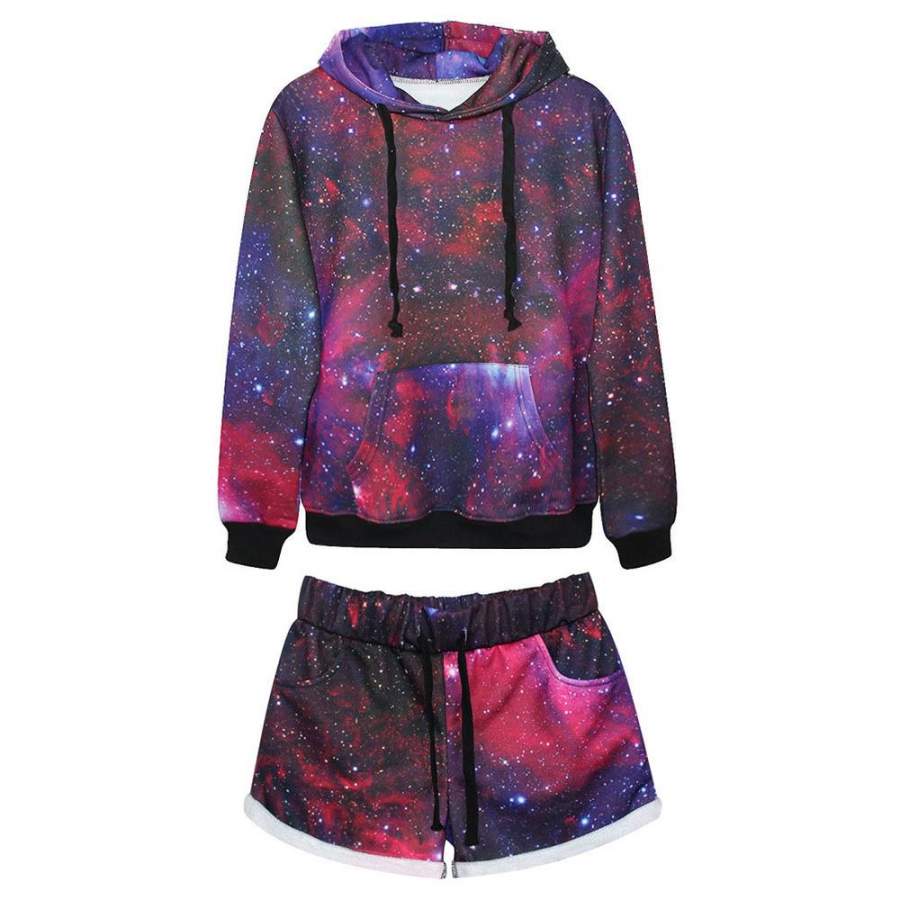 Women’s All Over Print Galaxy Universe In Space Tracksuit Sport Suit Hoodies Sweatshirt + Pants 2pc Set Jogging Sportswear