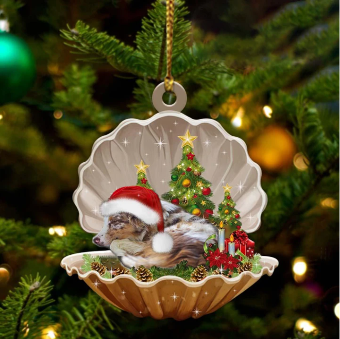 Australian Shepherd-Sleeping Pearl In Christmas Two Sided Ornament