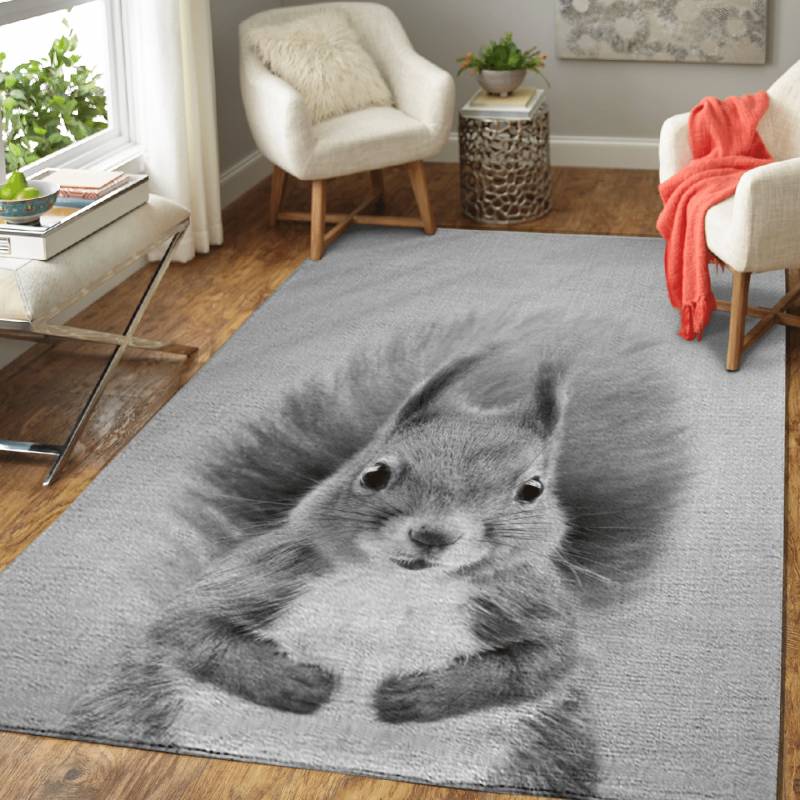 Squirrel 2 BW – Animals Black & White Area Rug Carpet