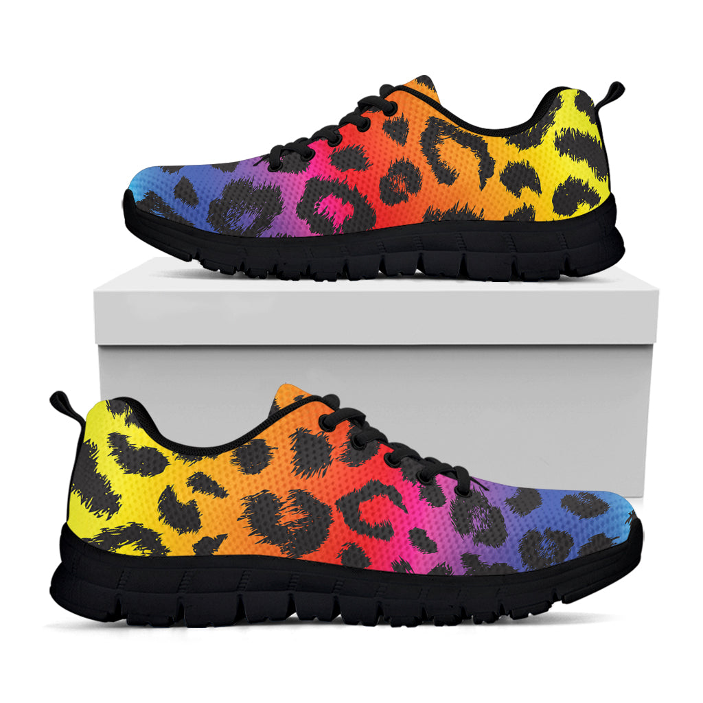 Rainbow Leopard Print Black Sneakers