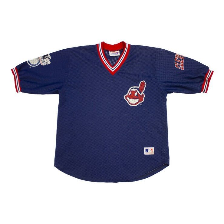 Cleveland Indians Practice Vintage 90S Baseball Top Sportswear Navy Shirt