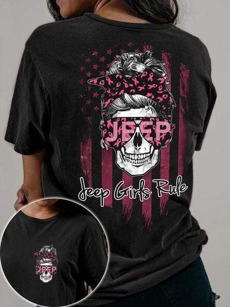 Jeep Girl Rule Skull Breast Cancer AOP Unisex T-Shirt