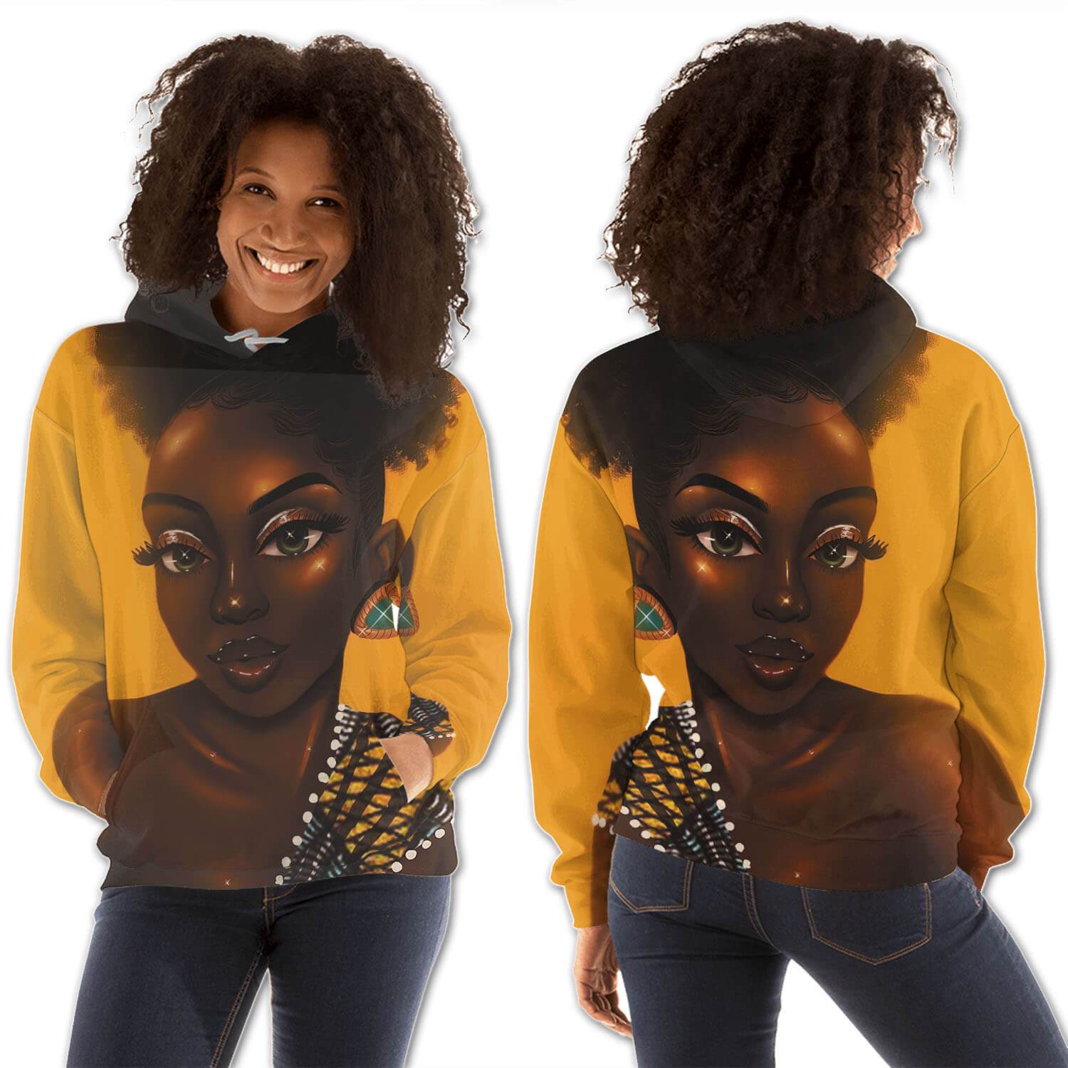 African American Hoodies Cute Black American Woman All Over Print Womens Hooded Sweatshirt African Print Styles BPS17866