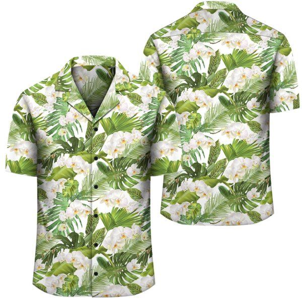 Tropical Plumeria White Hawaiian Shirt