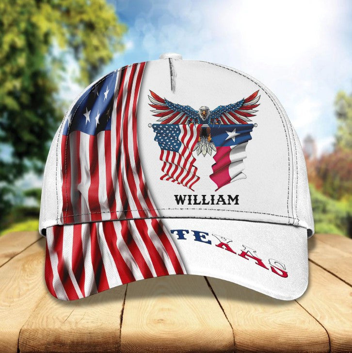 Personalized American Texas Flag With Eagle 3D Baseball Cap For Texas Human, Texas Flag Hat