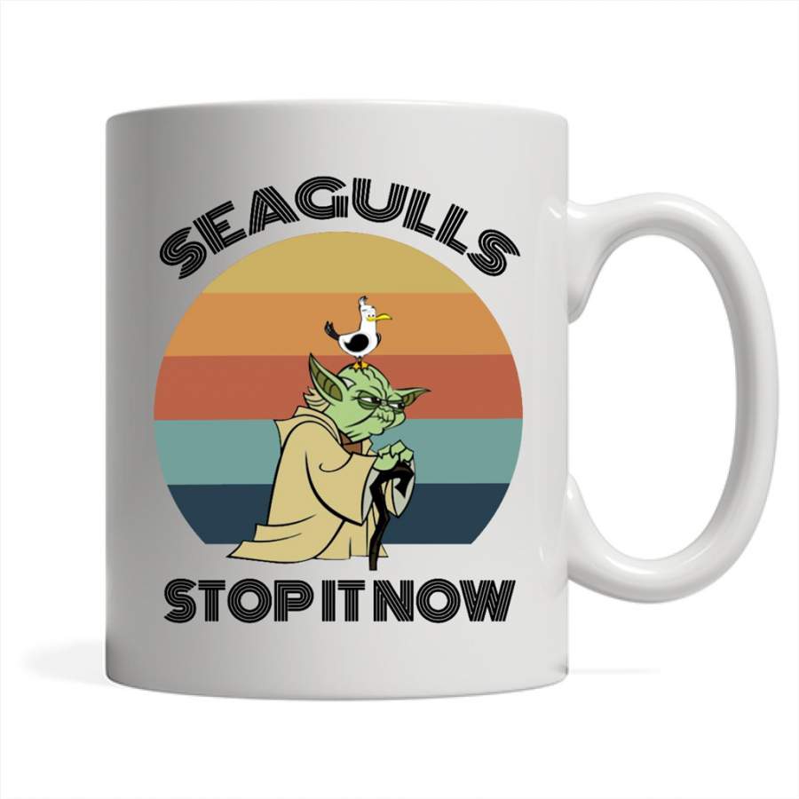 Seagulls Stop It Now Classic Vintage Retro Design – Full-Wrap Coffee White Mug