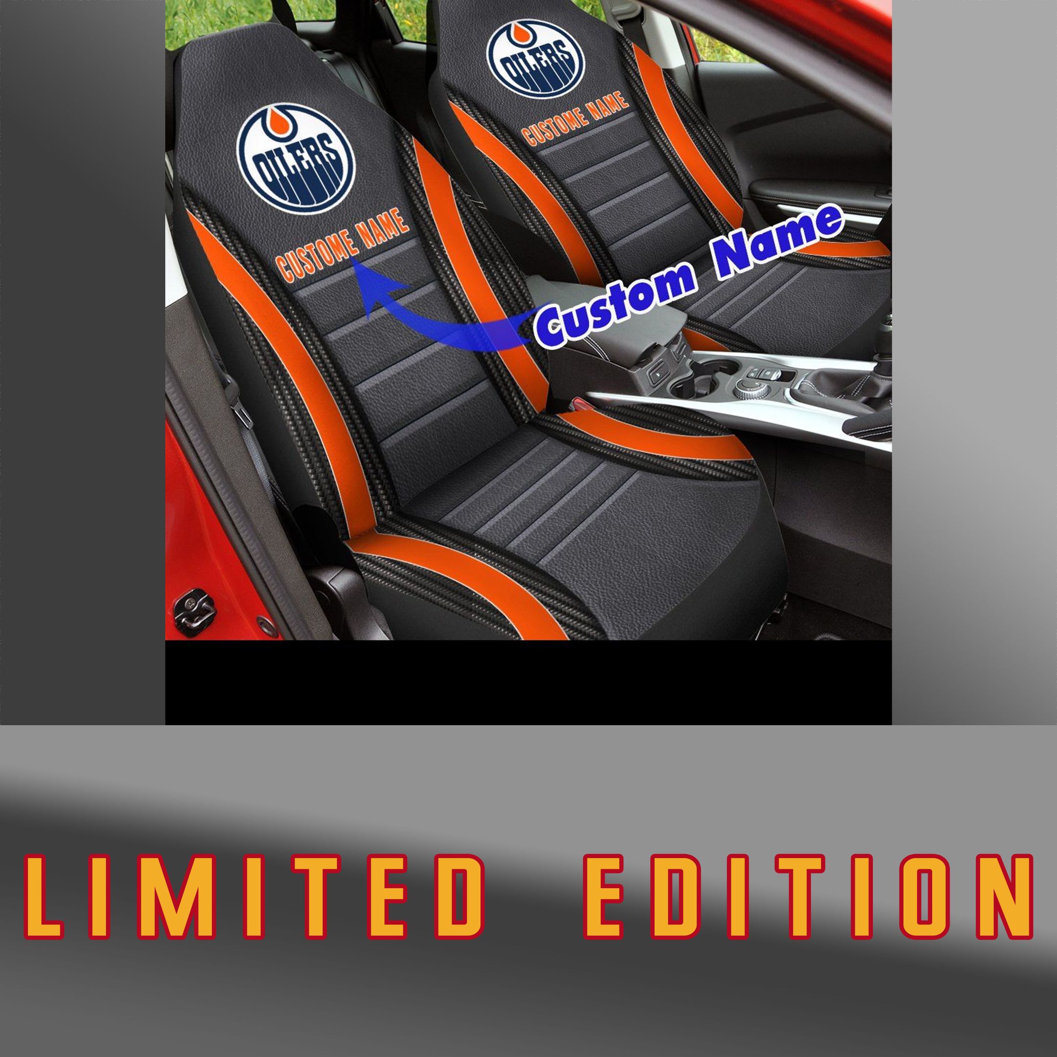 Edmonton Oilers Custom Name Car Seat Covers (Set Of 2) -Ver All