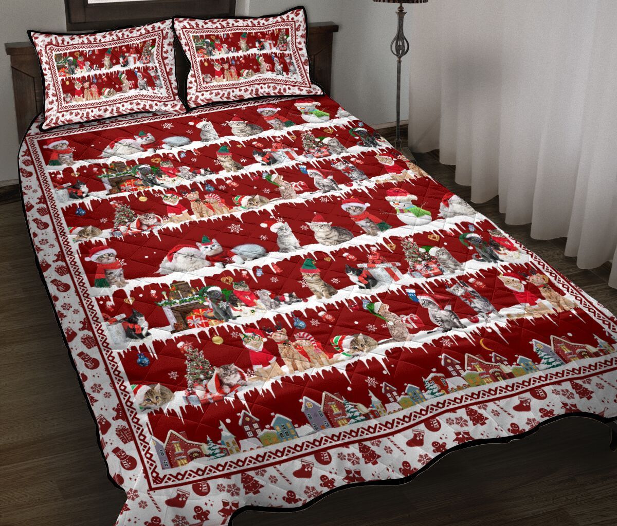 Cat Merry Christmas Quilt Set for Kitten lovers