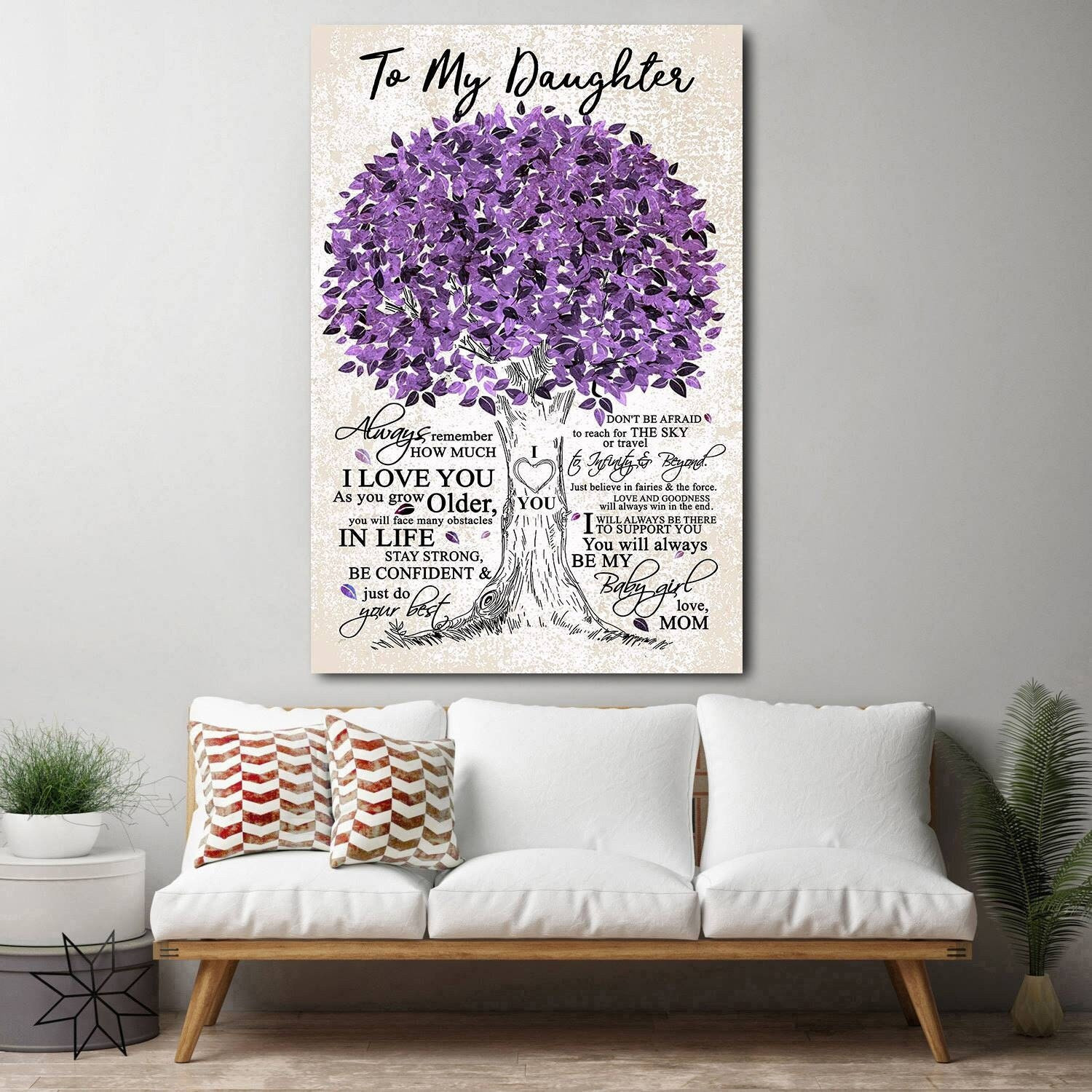 & Canvas | To My Daughter, Purple Memories Tree, Mom Gift For Daughter, Wall Art, Gift For Daughter, Birthday Gift, Home Decor