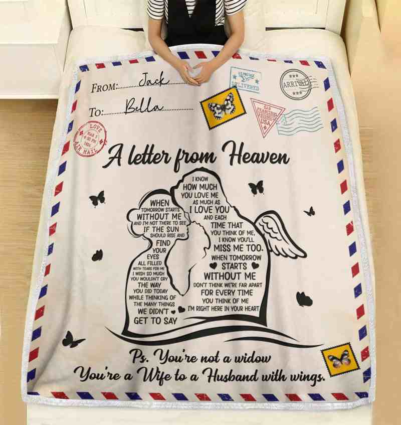 Personalized Custom Memorial Fleece Blanket, Memory Gift Idea For Widow, Loss Husband, A Letter From Heaven