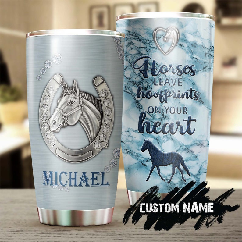 Horseshoe Horses Leave Hoof Prints On Your Heart Personalized Tumbler-Gift For Horse Lover Horse Rider-Gift For Her Gift For Him