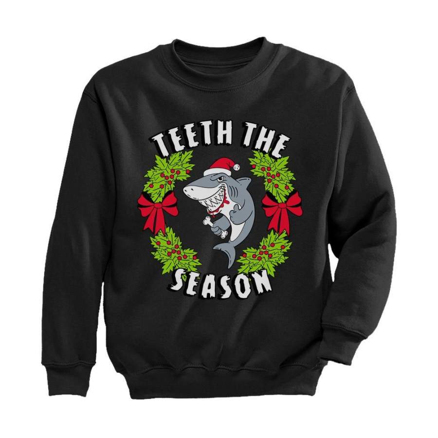 Teeth The Season Santa Shark Christmas Youth Kids Sweatshirt