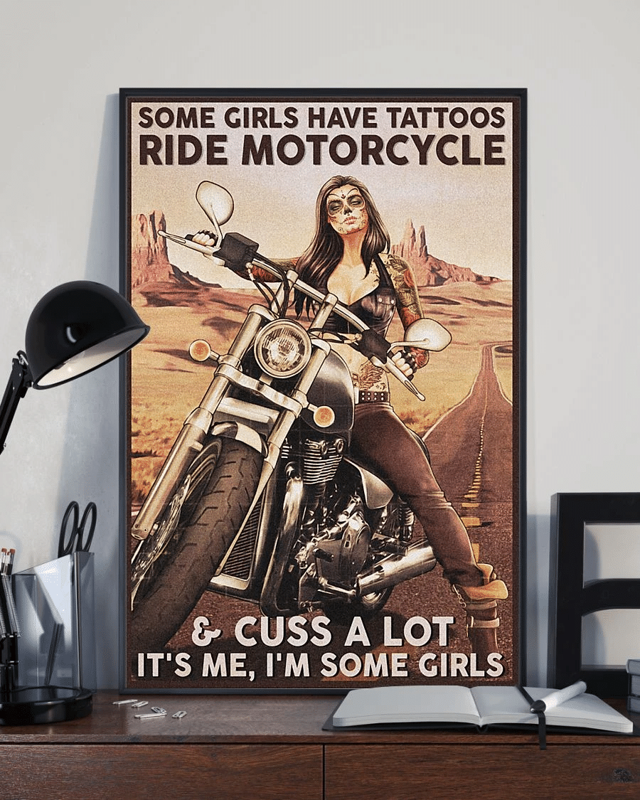 Tattooed Biker Poster Canvas – Some Girls Have Tattoos Ride Motorcycle Cuss A Lot Vintage Home Decor Wall Art Evg80144