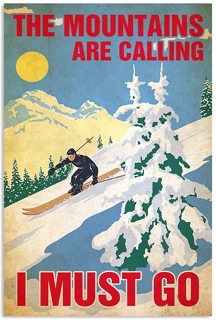 Vintage Skiing The Mountains Are Calling Must Go Poster Art Print      Home Decor Gift For Men Women Family Frd On Birthday Xmas