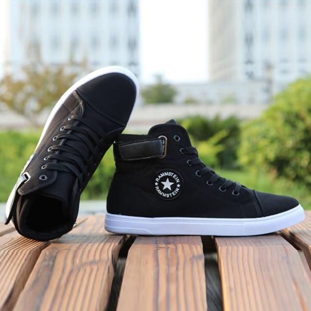 High-top Canvas Shoes  New Top Fashion Sneakers Lace-up High Style Solid Colors Man Black Shoes