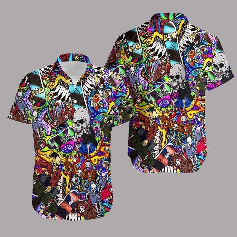 Felacia Hippie Skull Skating Hawaiian Ha60769