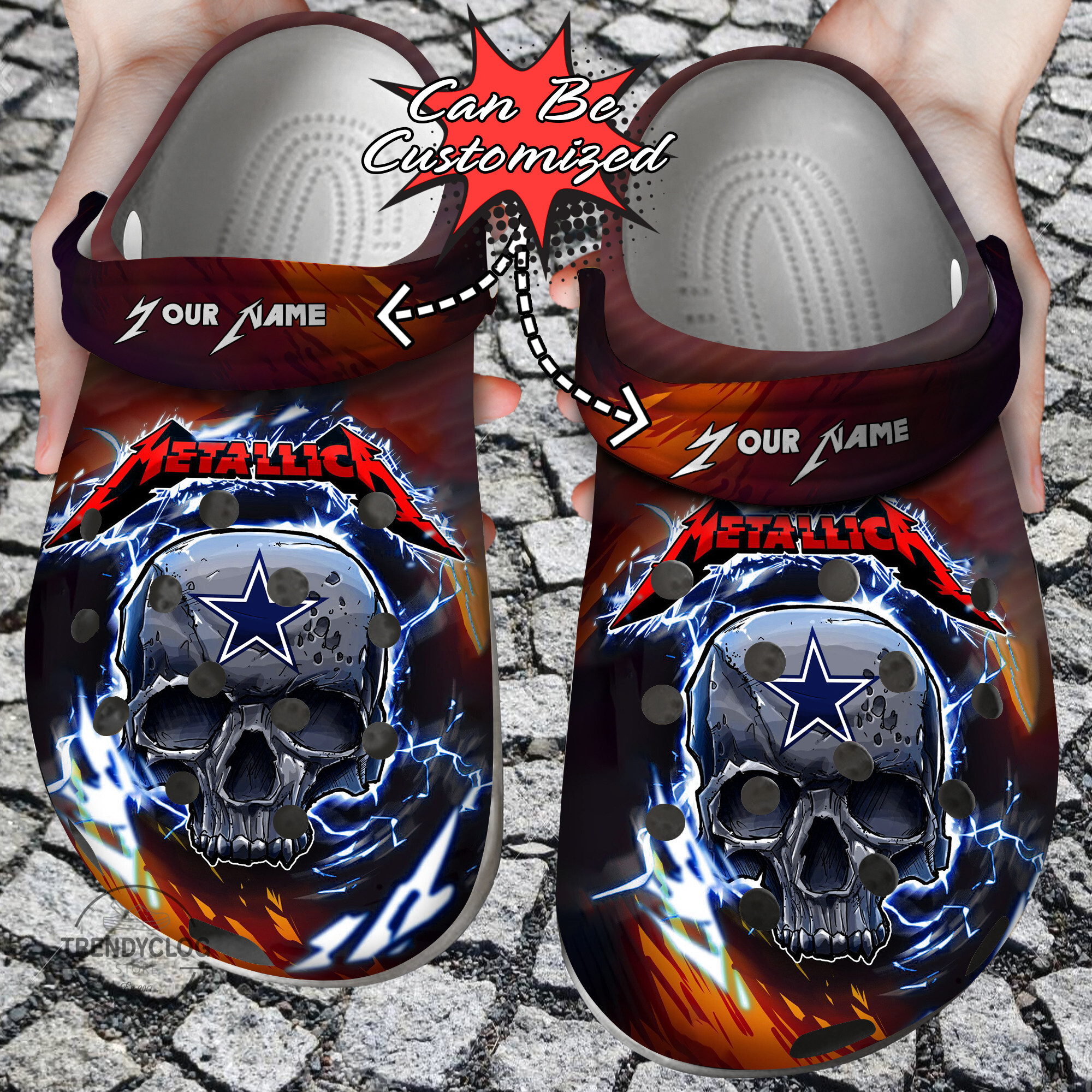 D.Cowboys Crocs – Personalized Skull Lightning Metallica Clog Shoes