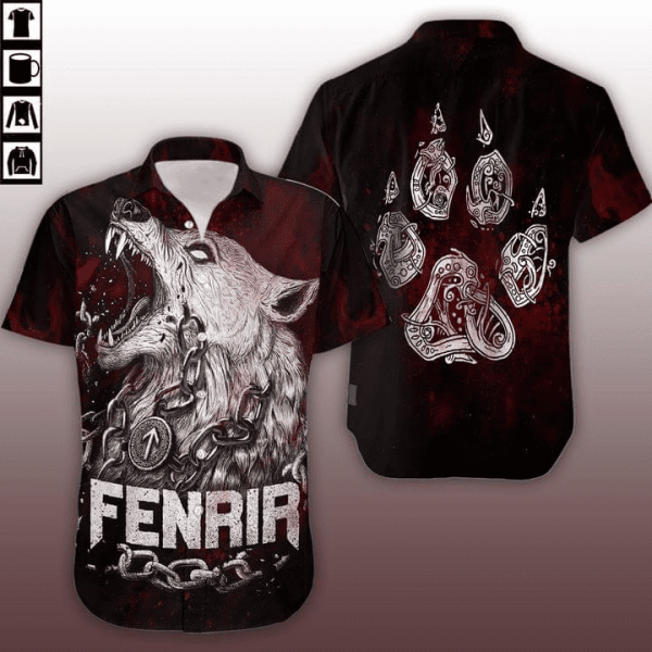 Viking Wolf And Chains Paw Hawaiian Shirt