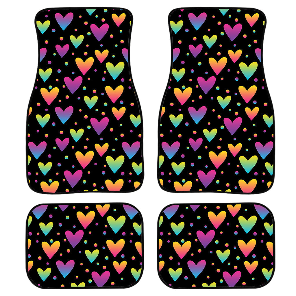 Colorful Heart Pattern Print Front And Back Car Floor Mats, Front Car Mat