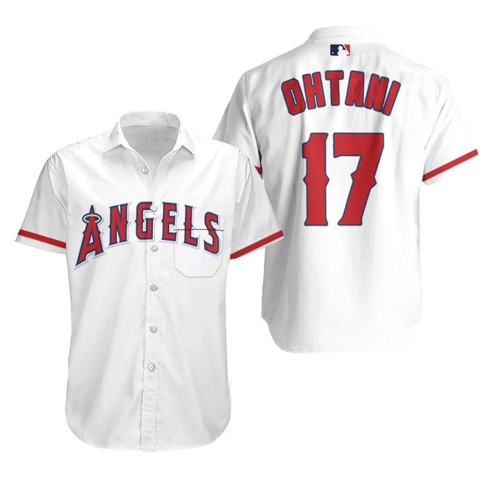 Shohei Ohtani Los Angeles Angels White Jersey Inspired Style Hawaiian Shirt Combo Beach