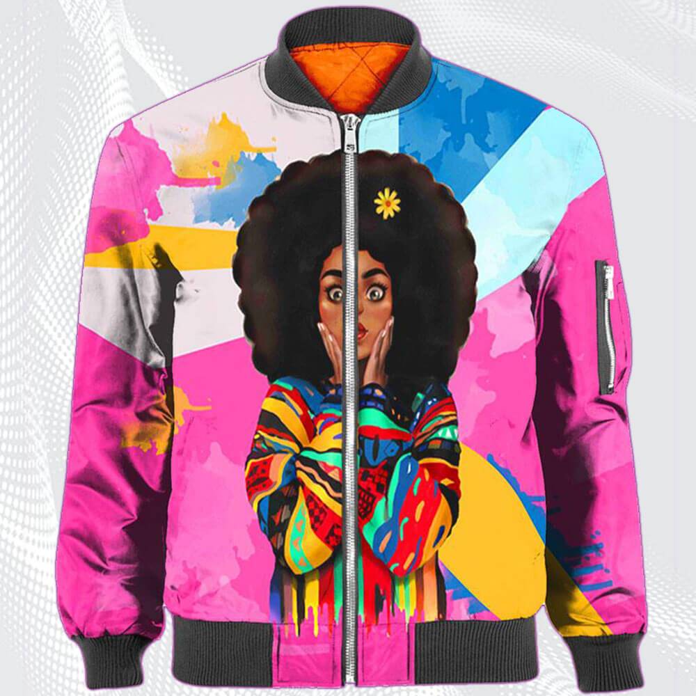 African American Hoodies Cute Black American Woman Vintage Coloful Melanin Poppin Cute Girl All Over Print Womens Hooded Sweatshirt African American