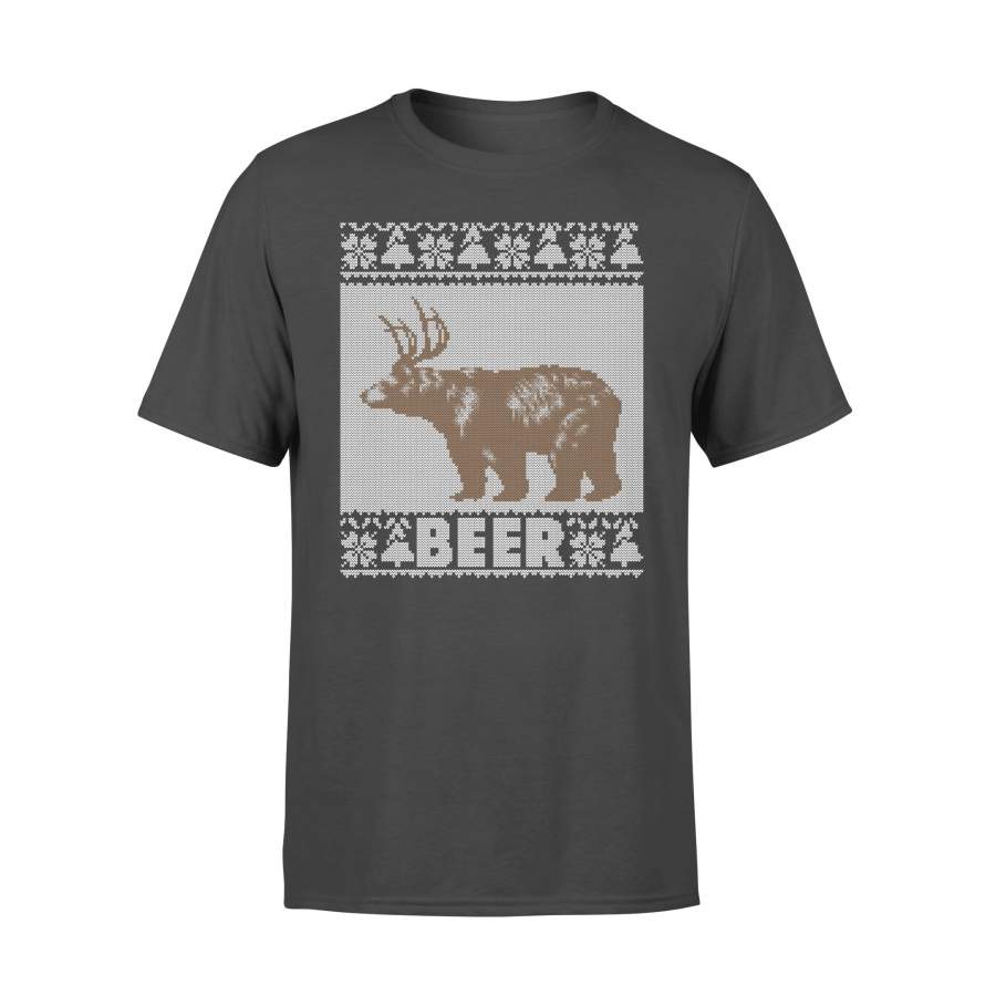 Ugly Christmas Bear Beer Reindeer Christmas Gift Pattern Custom Tee T-shirt