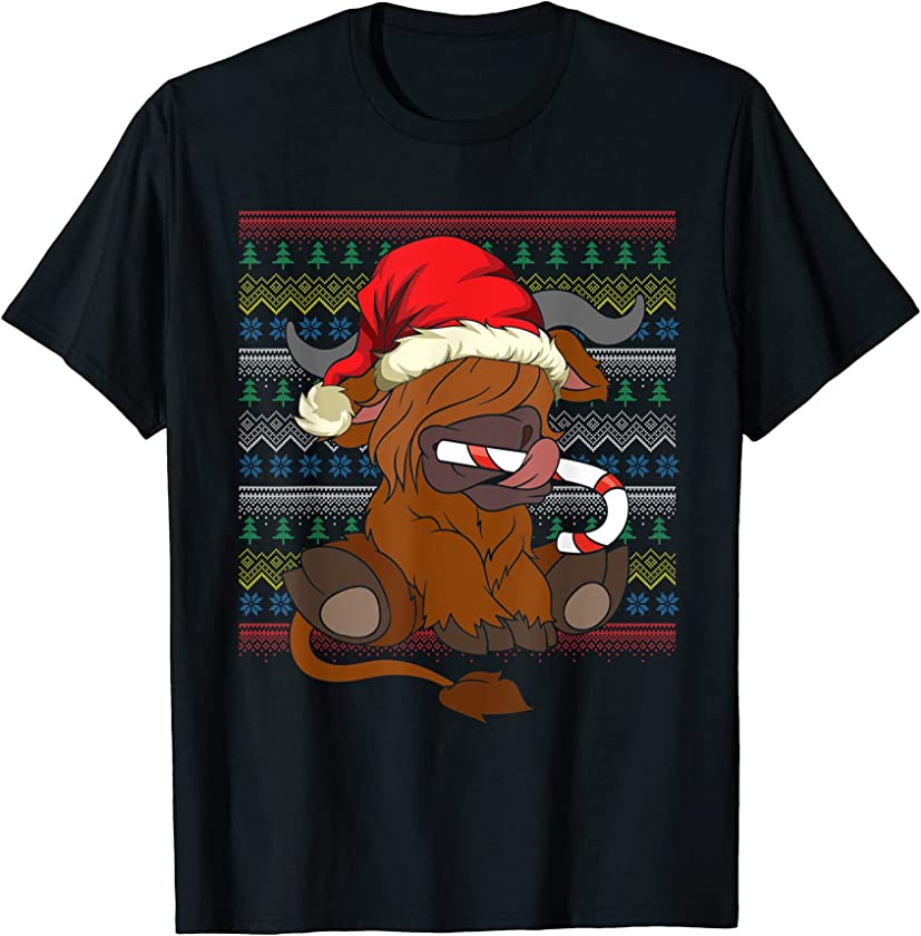 Ugly Christmas Animal Merry Xmas Scottish Highland Cow T-Shirt