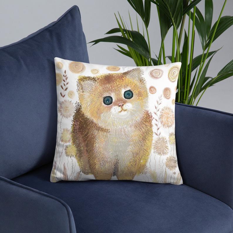 Little Yellow Kitten Throw Pillow ,Bedroom Decor, Outdoor Pillows, Living Room Decor, Sofa Bed Throw Pillow, Decorative Pillow, Home Office Throw Pillows