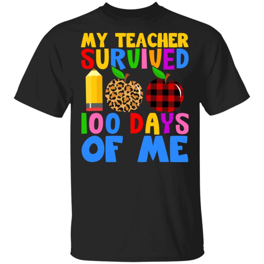 My Teacher Survived 100 Days Of Me Leopard Red Plaid Preschool Elementary Teacher 100 Days Of School Gifts T-Shirt