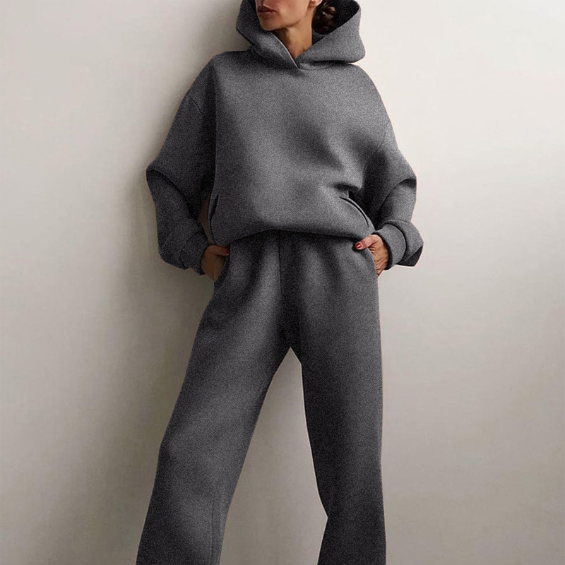 Women Tracksuit Hoodies Casual Solid Long Sleeve Fleece Warm Hooded Sportswear Suit Hoody Pullovers Long Pant Two Pieces Sets alx