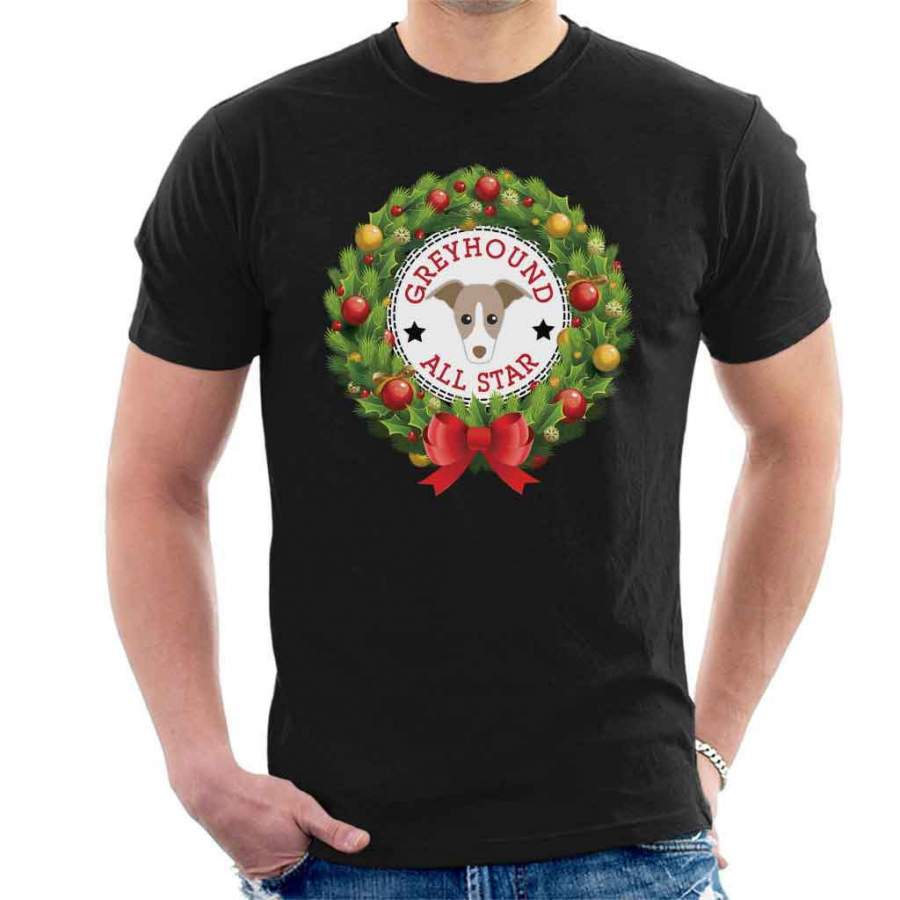 Greyhound All Star Christmas Wreath Men’s T-Shirt