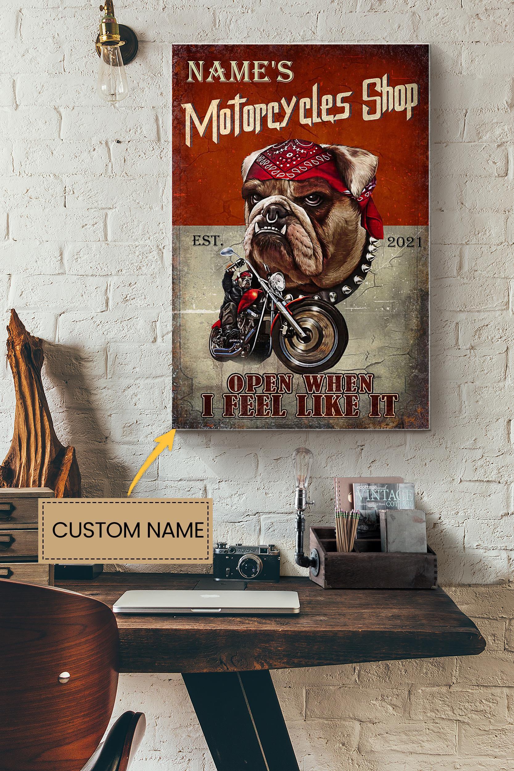 Motorcycles Shop Personalized Poster – Animal Wall Art – Gift For Dog Lover Dog Foster Puppy Fan Motorcycles Shop Decor Wrapped Canvas