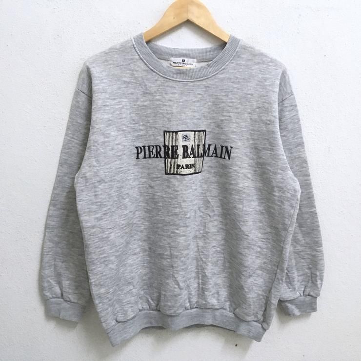 Rare Pierre Balmain Paris Cr Ateur Gros Logo Broderie Couleur Gris Clair Ras Du Cou Pulls Pull Pull Grande Taille Shirt