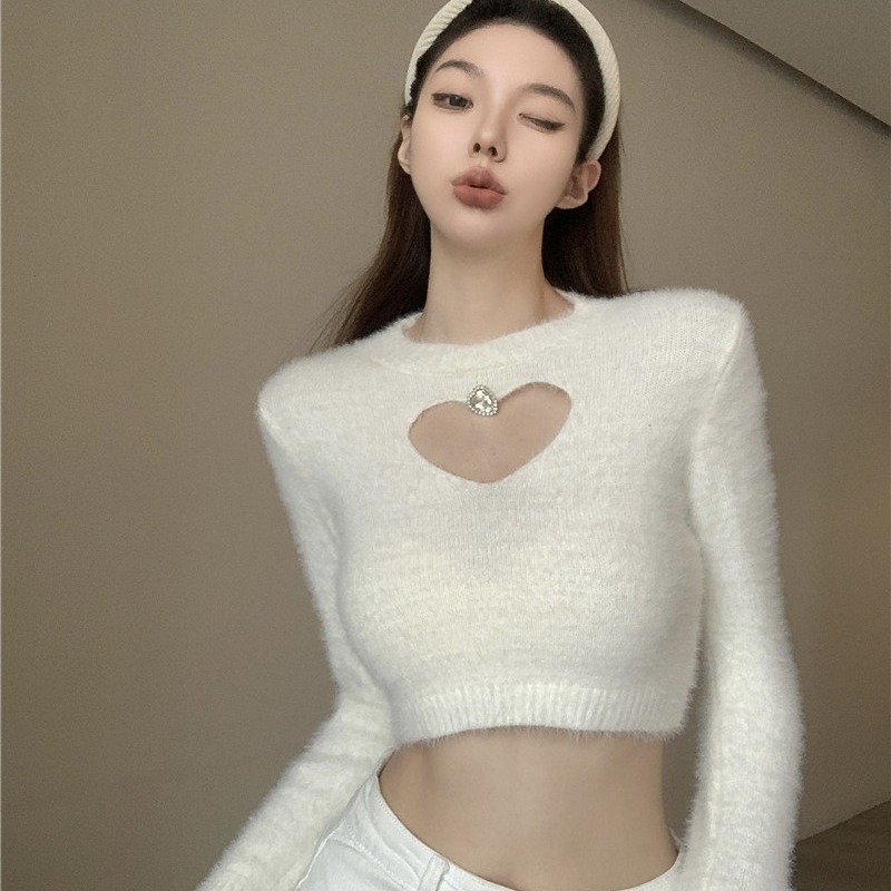 Women White Pullover Y2k Korean Fashion Casual Sweet Knit Sweater Female New Spring Long Sleeve Hairy Elegant Tops Ladies alx