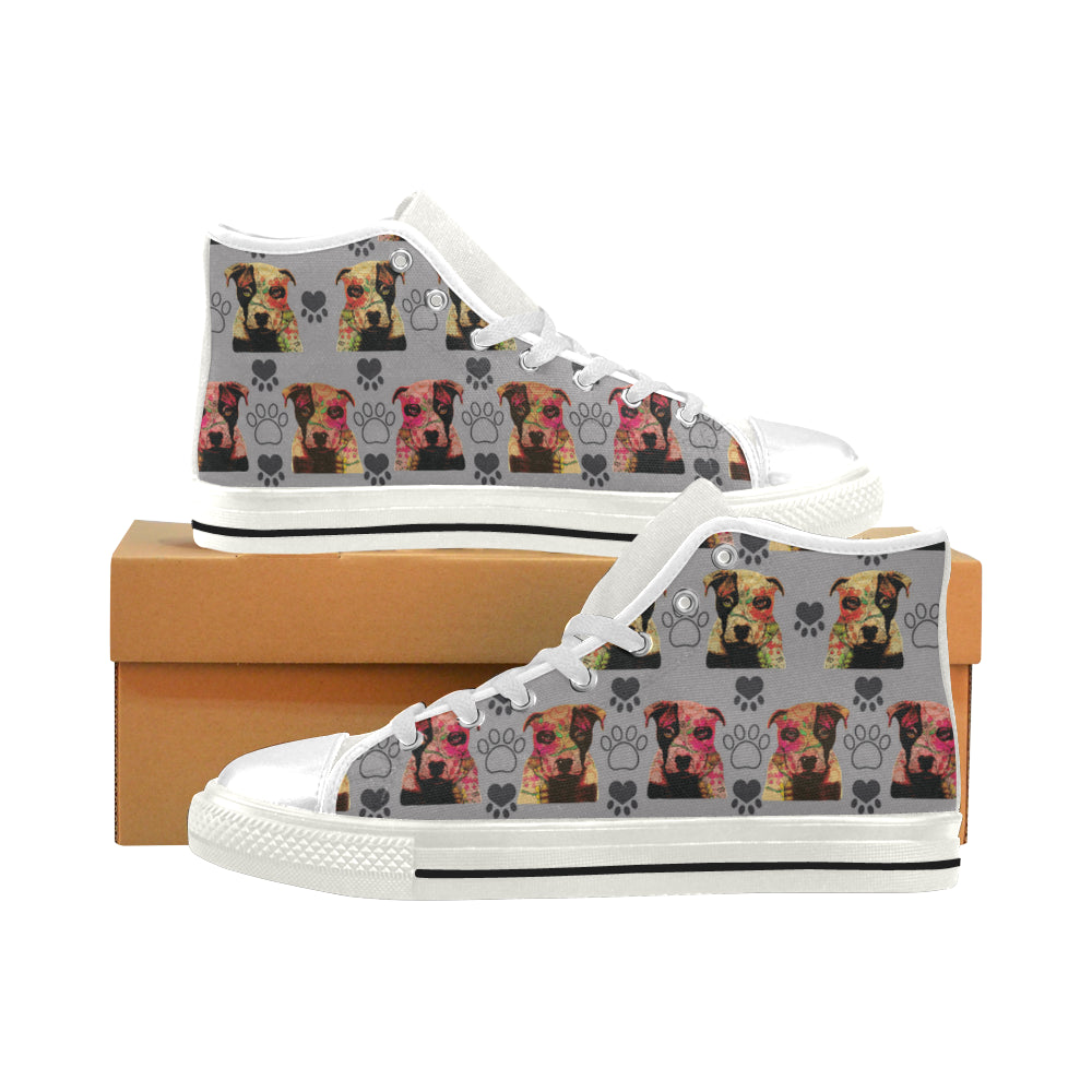 Pit Bull Pop Art Pattern No.1 White Men’s Classic High Top Canvas Shoes