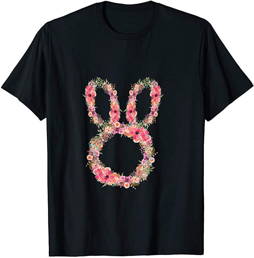 Colorful Floral Bunny Happy Easter Day Flower Rabit Face T-Shirt