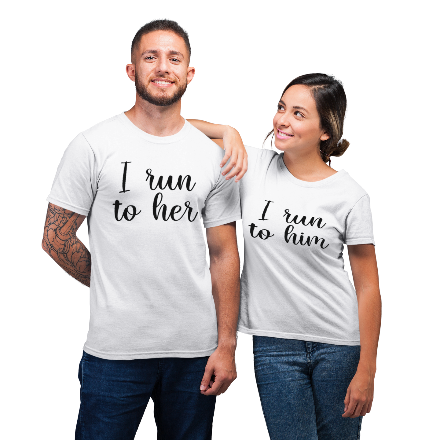 Matching I Run To Her I Run To Him For Couple His Her Gift T-Shirt