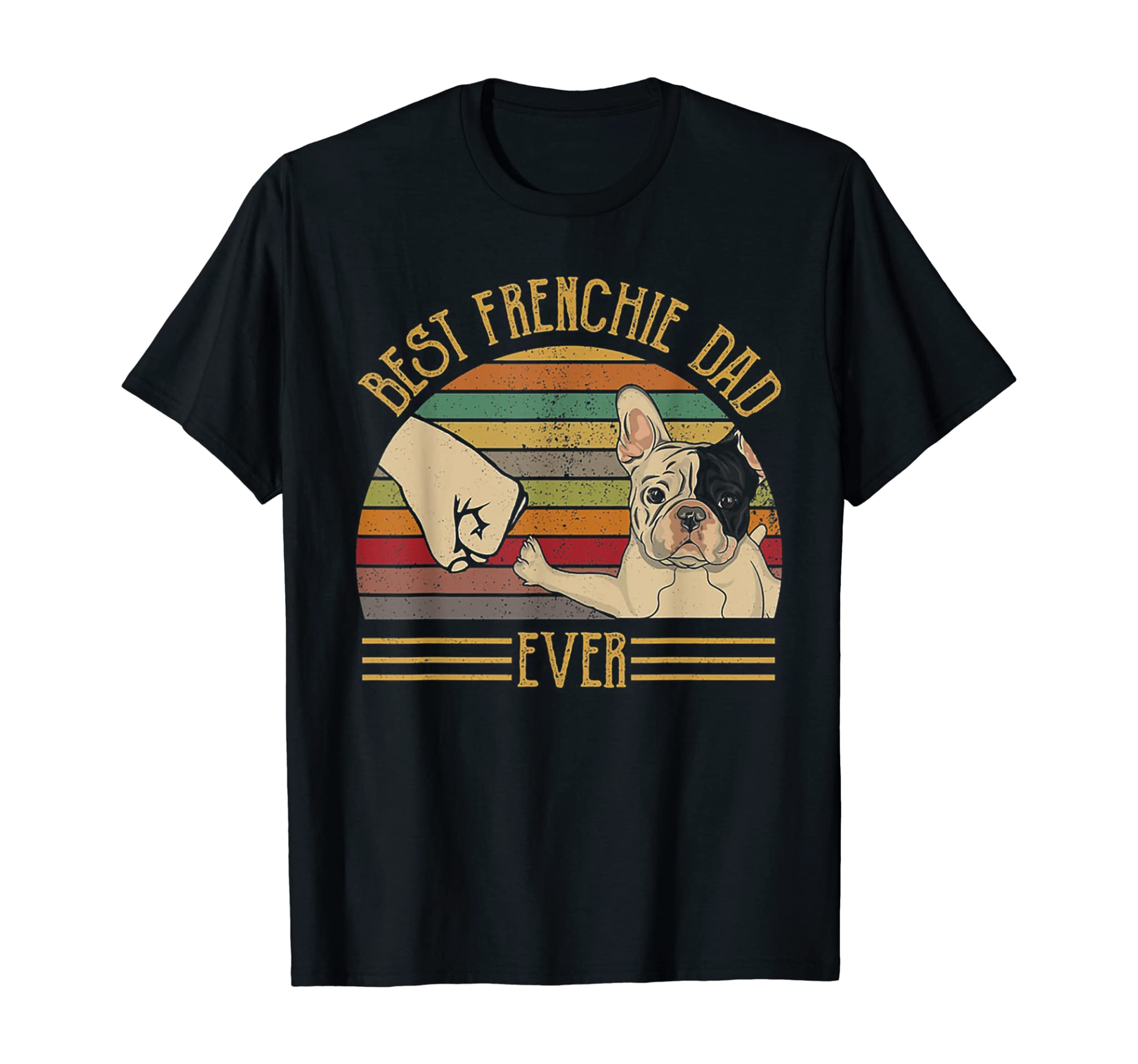 Best Frenchie Dad Ever Retro Vintage Sunset T-Shirt