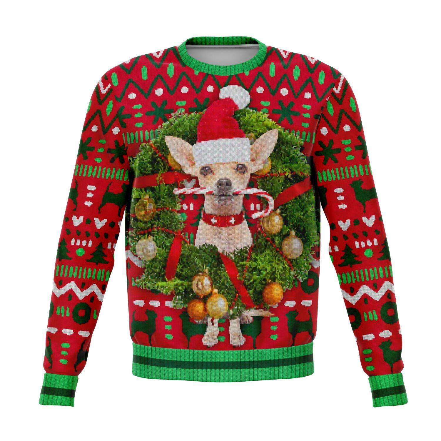 Chihuahua – Funny Christmas 3D Ugly Christmas Sweater Style Fleece Lined Fashion Sweatshirt