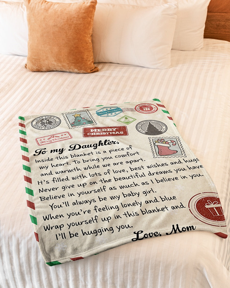 To My Daughter I’Ll Be Hugging You Merry Christmas Blanket Gift For Daughter From Mom Birthday Gift Home Decor Bedding Couch Sofa Soft And Comfy Cozy