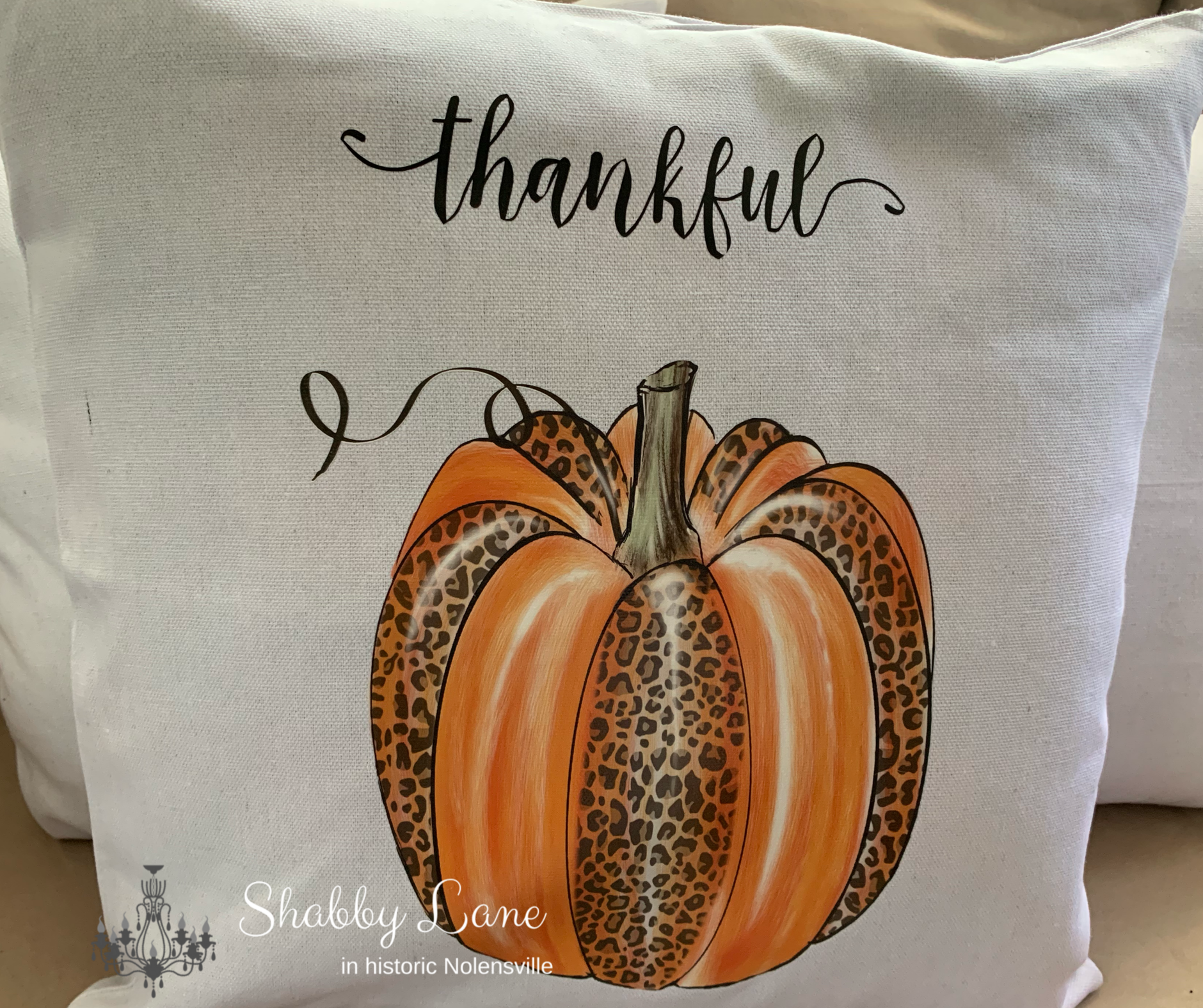 Thankful Leopard pumpkin Canvas pillow