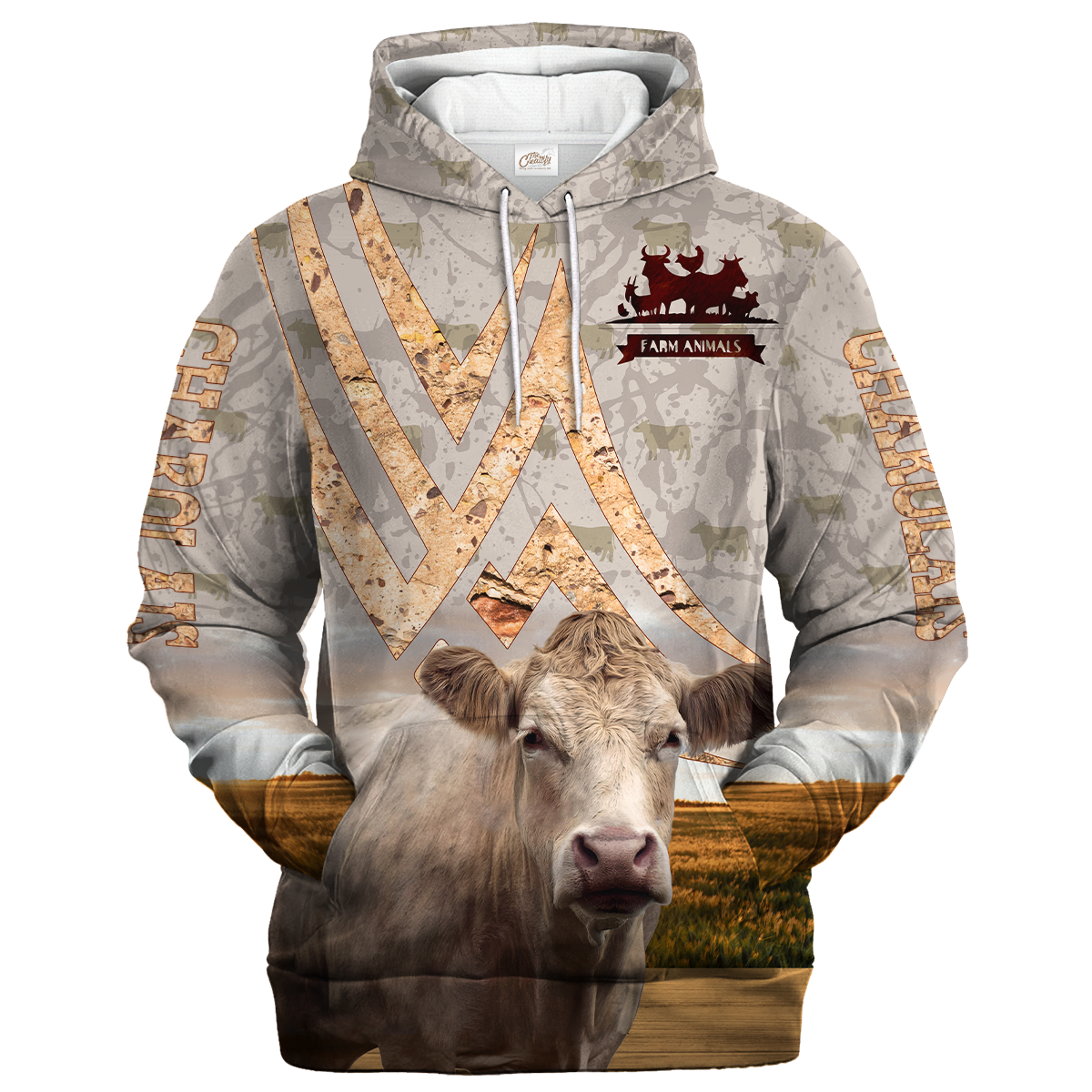 Charolais On A Stone Background Hoodie, Best Gift For A Farmer