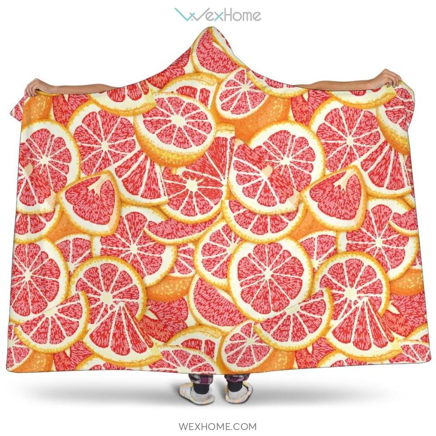 Tropical Grapefruit Pattern Hooded Blanket