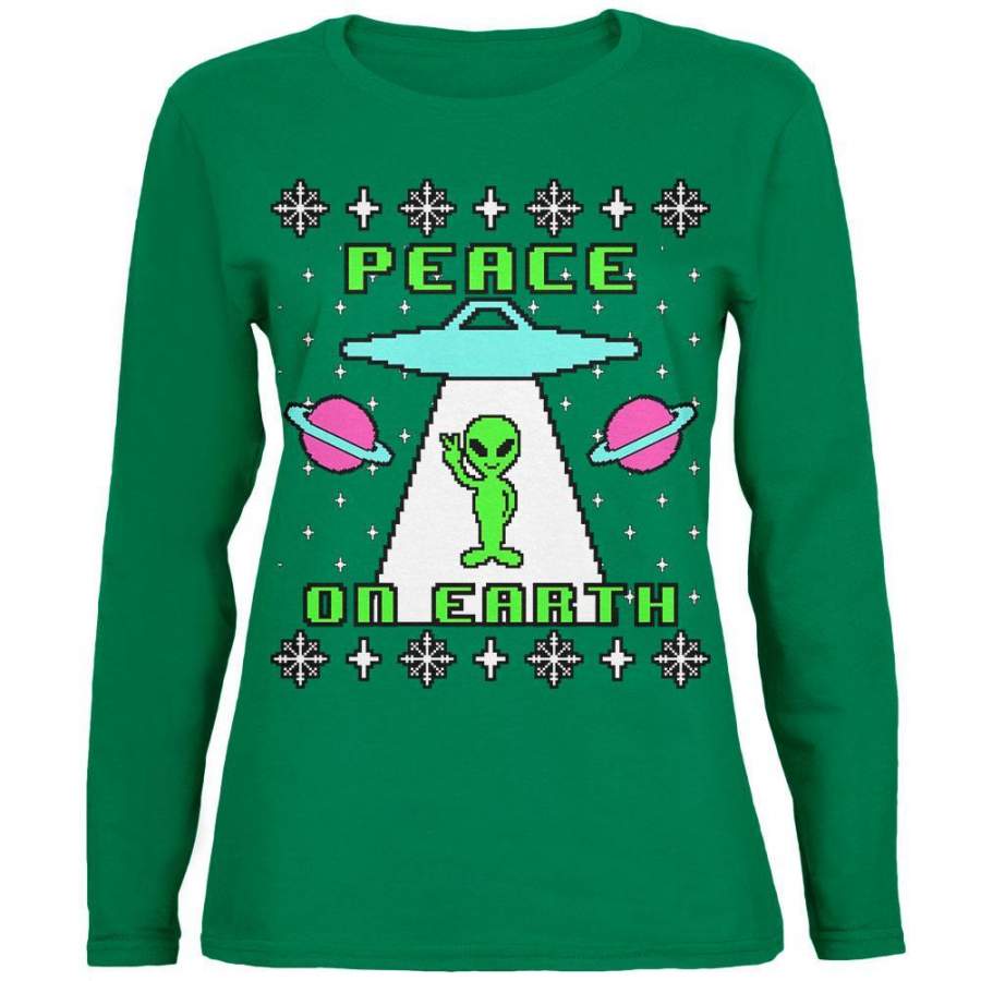 Alien Peace on Earth Ugly Christmas Sweater Womens Long Sleeve T Shirt