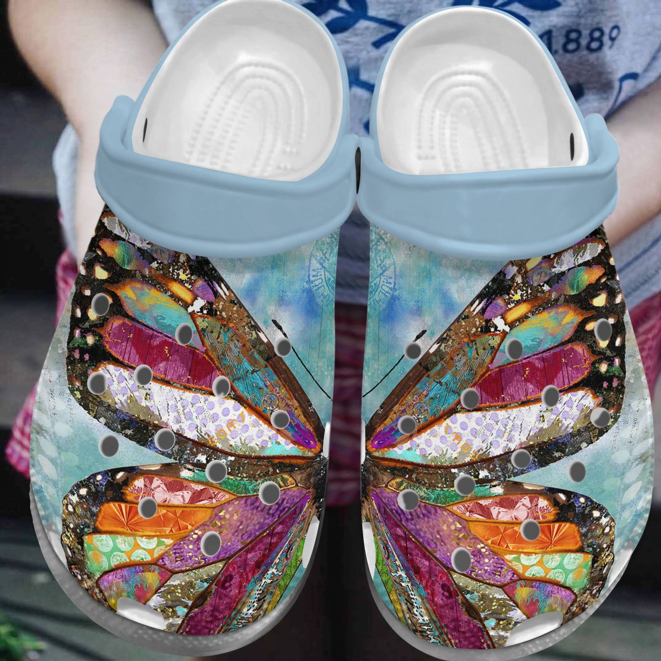 Butterfly Personalize Clog, Custom Name, Text, Fashion Style For Women, Men, Kid, Print 3D Whitesole Butterfly In The Sky